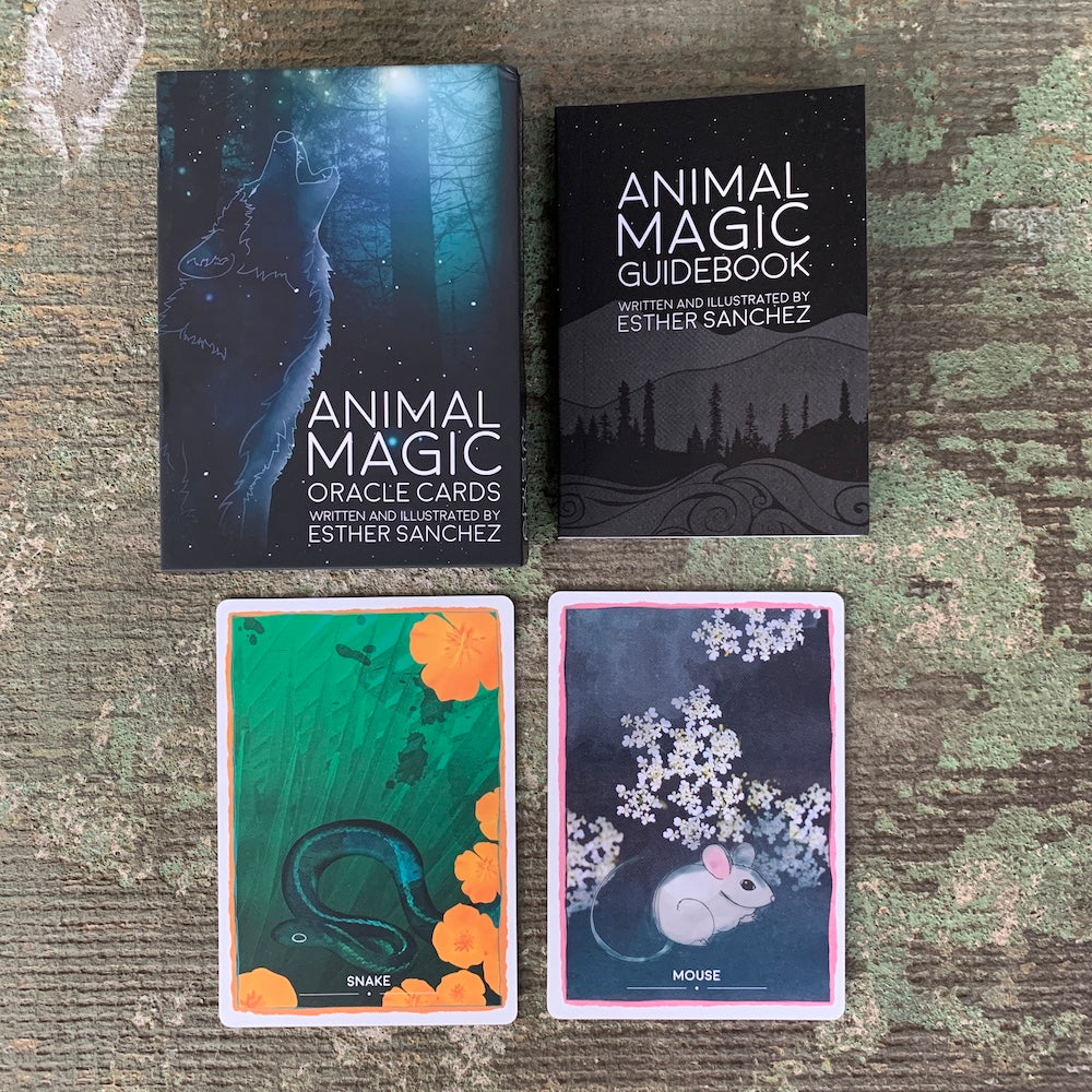 The Animal Magic Oracle by Esther Sanchez: Box, guidebook and two cards