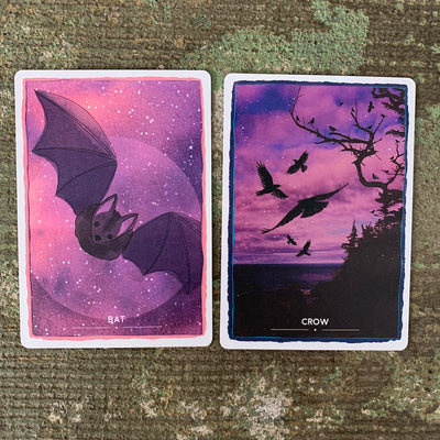 Cards from the Animal Magic Oracle: Bat and Crow