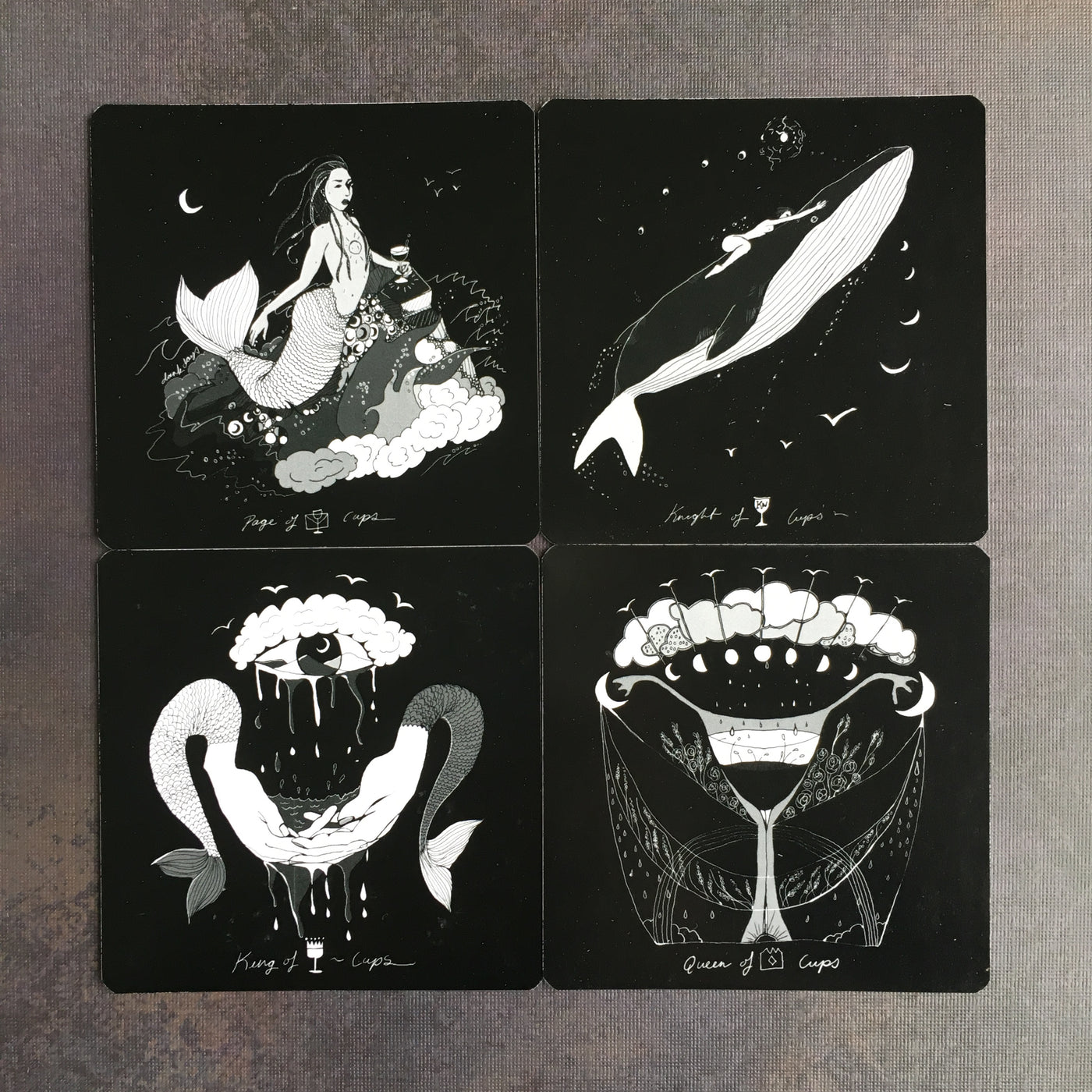 The Cups court cards from the Dark Days indie Tarot deck