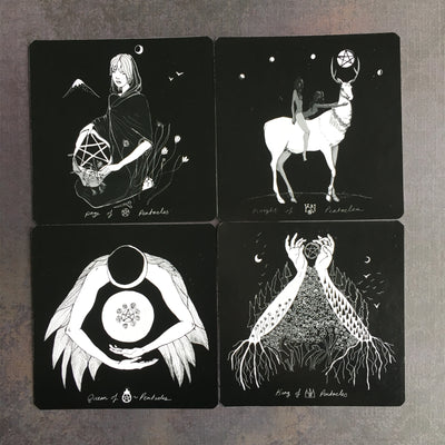 The Pentacles Court cards from the indie Dark Days Tarot