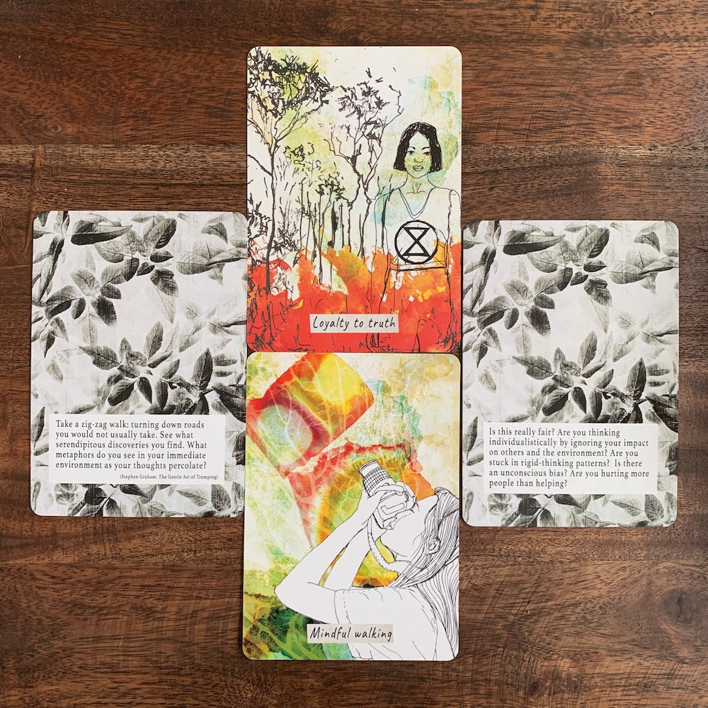 An image showing the fronts and backs of the cards in the Life Design 2.0 deck
