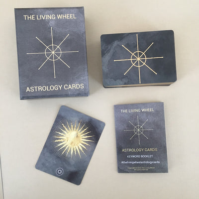 The Living Wheel Astrology cards come in a rigid 2-piece box with a fold-out mini guide