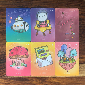 a set of six cards from the Sparkly Lenormand